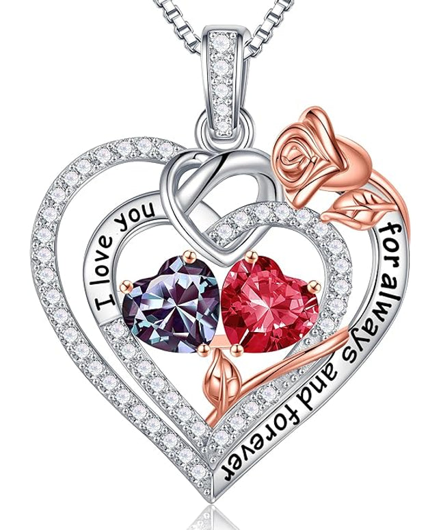 Iefil Christmas Gifts for Wife Women - 925 Sterling Silver Double Birthstone Necklace, Anniversary Birthday Gifts for Women, Jewelry Gift for Wife Girlfriend Mom Her
