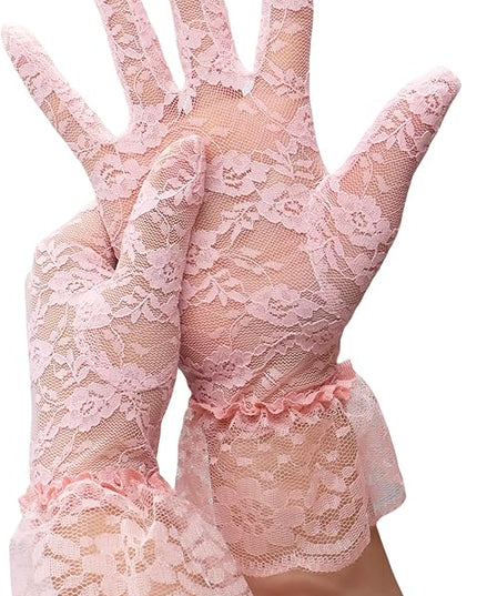 ATHX Women's Lace Floral Opera Tea Party Gloves 80s Wrist Length Bridal Wedding Prom Gloves Costume Accessories