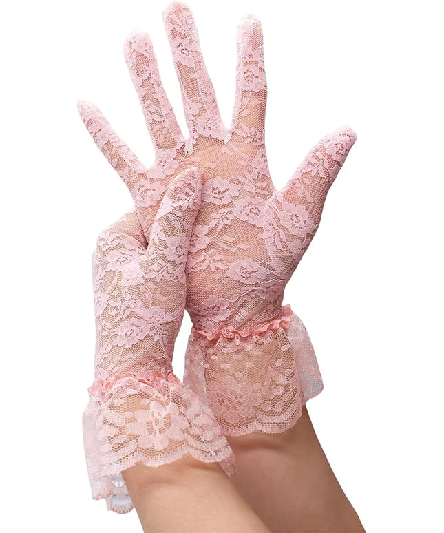 ATHX Women's Lace Floral Opera Tea Party Gloves 80s Wrist Length Bridal Wedding Prom Gloves Costume Accessories