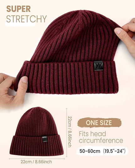 Winter Beanie Hat for Men & Women, Fleece Lined Thermal Knit Hat Ski Beanie Skull Cap Cuffed Cap for Cold Weather
