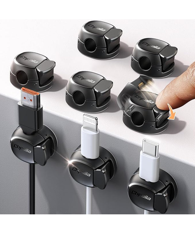 8Pack Cord Organizer [Dual Spring & Clasp, Max Secure] Cable Clips - Chfeila Cable Management, Adhesive Phone Charging Wire Holder for Nightstand/Wall, Home Office Desk Accessories Decor Essentials