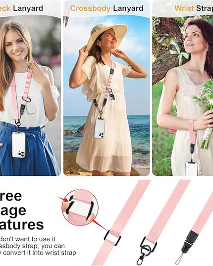 Adjustable Crossbody Phone Lanyard, Universal Phone Wrist Strap and Phone Neck Strap with Tether Tab, Phone Lanyard with Quick Release, Suitable for iPhone and Most Smartphones, Light Pink