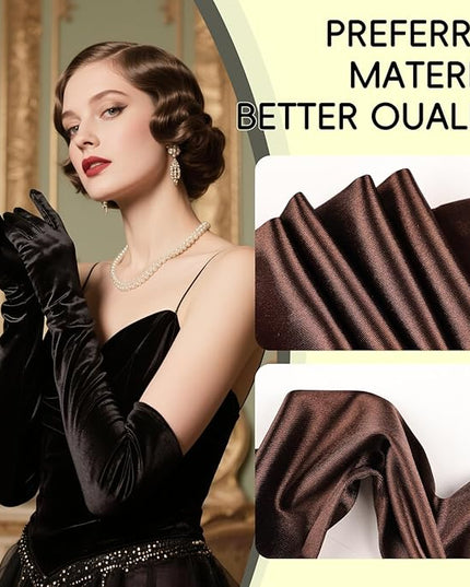 THARAHT Women Long Gloves with Satin Elbow Length for 1920s Opera Tea Party Costumes Bridal Evening Dress