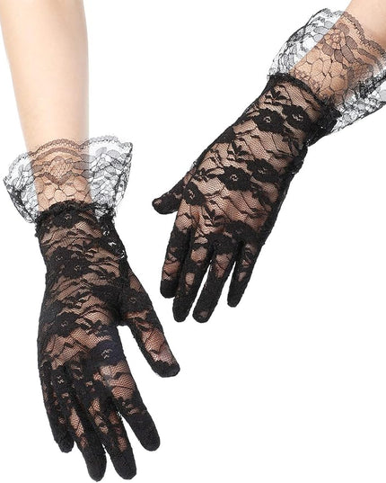 SATINIOR Ladies Lace Gloves for Women Tea Party Elegant Short Courtesy Gloves for Wedding Dinner Opera Parties
