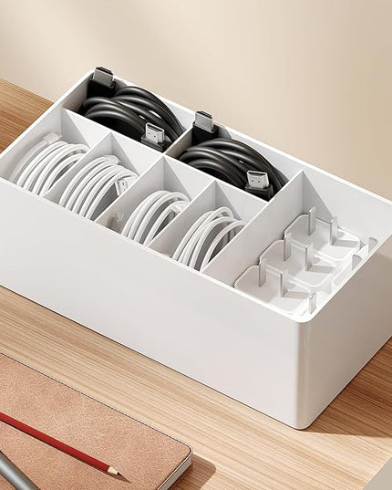 Charger Cable Cord Storage Organizer Easy storage without ties charger cable organizer Cable Management Boxes - 1 Pack （white）
