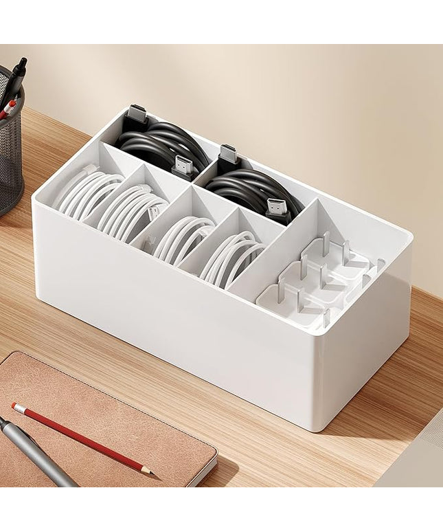 Charger Cable Cord Storage Organizer Easy storage without ties charger cable organizer Cable Management Boxes - 1 Pack （white）