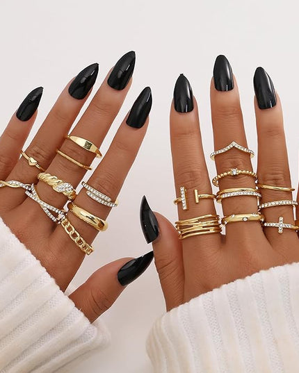 KISS WIFE Goldenen Silvery Black Kunckle Rings Set for Women, Dainty Simple Trendy Cute Stackable Finger Rings Pack, Perfect for Stacking Layering on Thumb and Knuckle, Mixed Size, Jewelry Gift