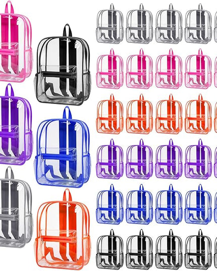 Silkfly 72 Pack Clear Backpacks Bulk PVC Transparent Bookbags Heavy Duty See Through Bags with Pockets for Stadium Work Travel(15 x 11 x 5.2 Inches)