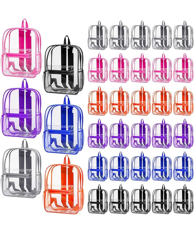 Silkfly 72 Pack Clear Backpacks Bulk PVC Transparent Bookbags Heavy Duty See Through Bags with Pockets for Stadium Work Travel(15 x 11 x 5.2 Inches)