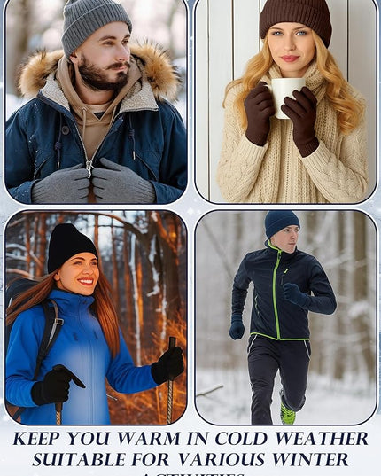 Chicingyou Winter Hats and Gloves Beanies Set Bulk Adults Women Men Unisex Knit Beanie Thermal Gloves for Homeless Gifts