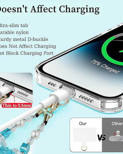 Marble Beaded Phone Wrist Strap,Detachable Phone Bracelet Strap with Tether Tab,Hands-Free Wristlet Strap (Blue & White)
