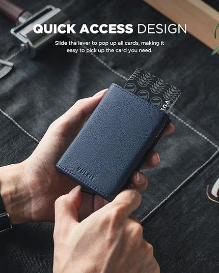 VULKIT Pop up Card Wallet Minimalist Cash Wallets RFID Blocking Leather Smart Credit Card Holder with ID window for Men