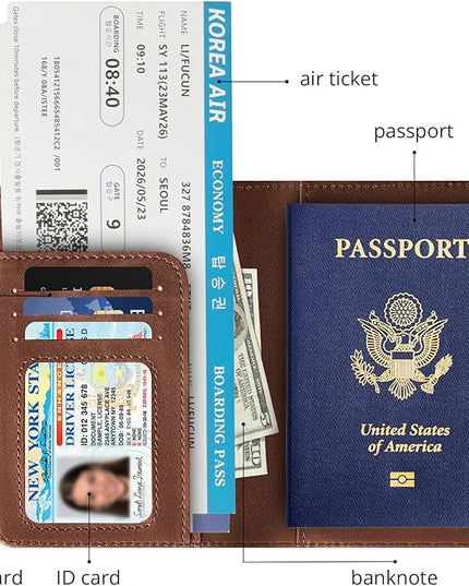 Passport Holder for Travel Essentials,RFID Blocking Passport Cover Wallet Card Case for Women and Men (Brown)