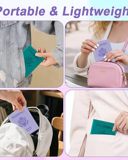 Passport Holder for Travel, 2 PCS Passport Holder, Travel Passport Holders Must Haves for Women Men, Passport Cover Passport Wallet Case Holders for Travels Cruise Ship Essentials, Purple & Lake Blue