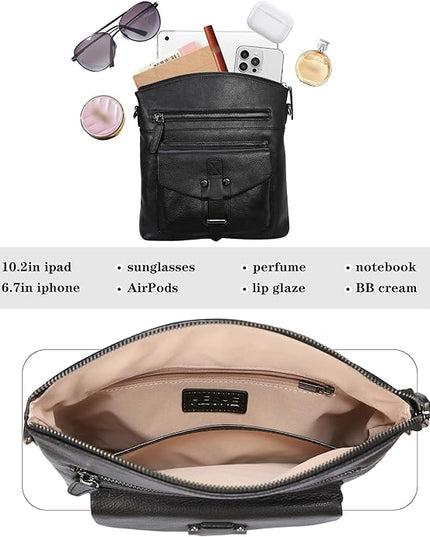 HESHE Leather Crossbody Bags for Women Satchel Purses Shoulder Purses and Handbags Cross Body Bag with Multi Pockets