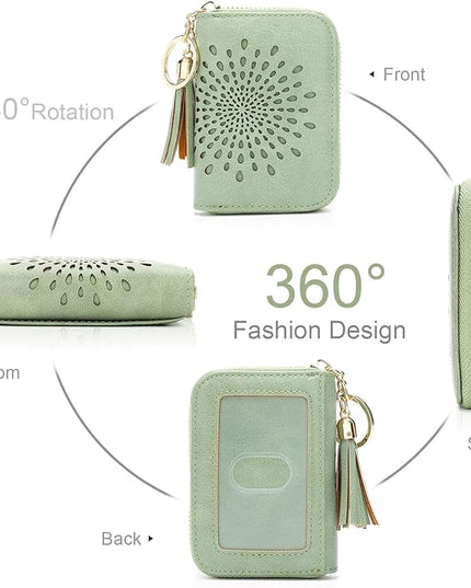 APHISON RFID Credit Card Holder Zipper Card Case Keychain Small Wallet for Women 1927 GREEN