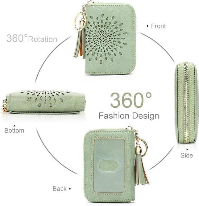 APHISON RFID Credit Card Holder Zipper Card Case Keychain Small Wallet for Women 1927 GREEN