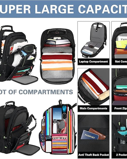 Travel Laptop Backpack,Extra Large 18.4 Inch Laptop RFID Anti Theft TSA Friendly Backpack with USB Charging Port,Water Resistant Backbag,Heavy Duty Computer Bag for Women Men,21.2*15.5*11.5 inch Green