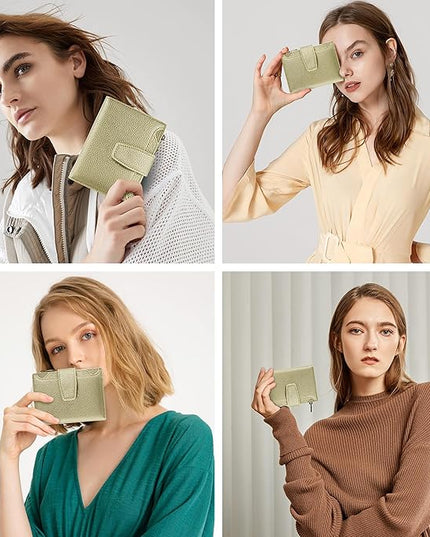 Airkit Small Wallet Women RFID Blocking Soft Leather Bifold Compact Card Holder Wallet for Women with Zipper Coin Pocket 4 ID Window
