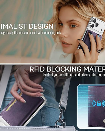 Vinich for MagSafe Wallet Magnetic RFID Blocking Card Holder Compatible with MagSafe Phones and Cases, Strong Magnet Minimalist Phone Wallet for iPhone 17/16/15/14/13/12/ Pro/Max/Plus, Vintage Purple