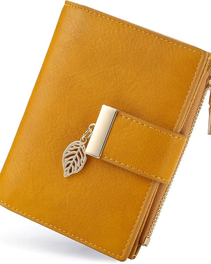 yiijay Small Wallet Women RFID Blocking Leather Bifold Wallet Credit Card Holder for Women Ladies Compact Wallet Mini Purse With Zipper Pocket