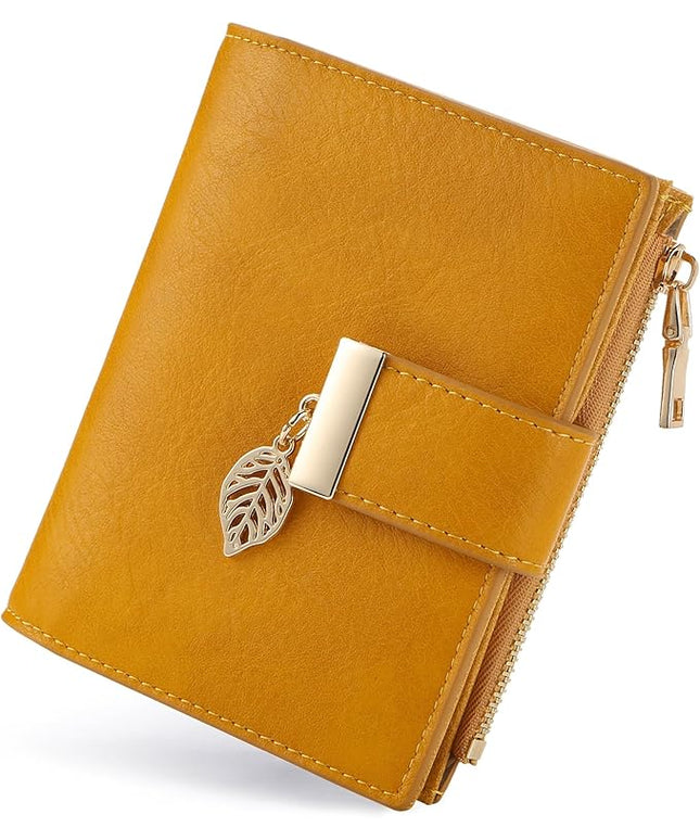 yiijay Small Wallet Women RFID Blocking Leather Bifold Wallet Credit Card Holder for Women Ladies Compact Wallet Mini Purse With Zipper Pocket