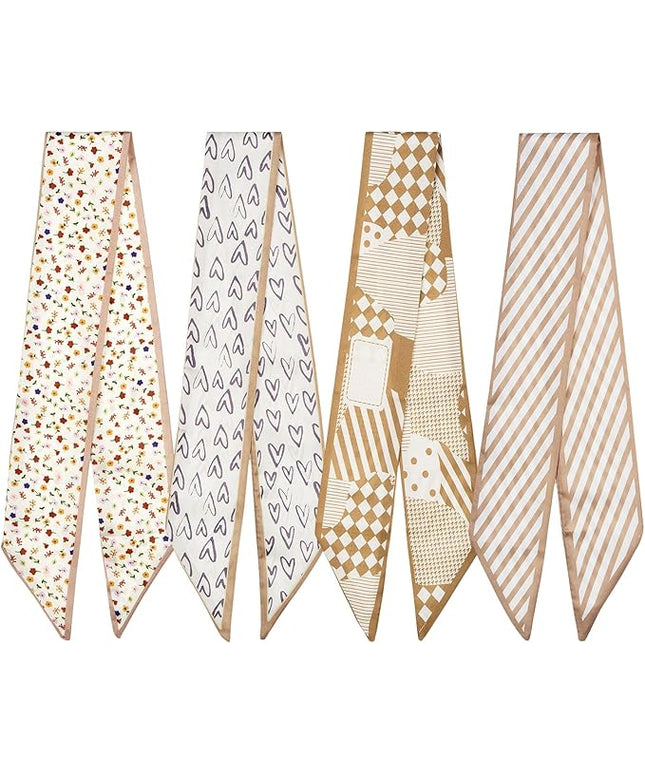 4 Pack Purse Scarf Handbags Skinny Twill Hair Scarves Narrow Neck Scarf Band Women Fashion Accessories Bag Charms