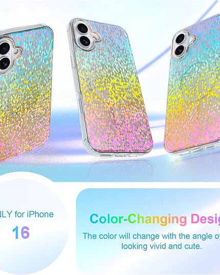 Glitter Case for iPhone 16 Case for Women Girls [ Compatible with Magsafe ] Clear Cute Girly Aesthetic Colorful Iridescent Rainbow Sparkly Sparkle Bling Magnetic Protective Phone Cover