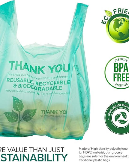 Stock Your Home Eco Grocery Bags Disposable T-Shirt Thank You Bag with Handles for Supermarket, Groceries, Produce, Shopping