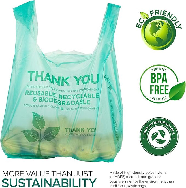 Stock Your Home Eco Grocery Bags Disposable T-Shirt Thank You Bag with Handles for Supermarket, Groceries, Produce, Shopping