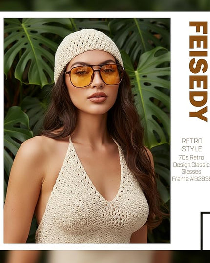 FEISEDY Retro Square Aviator Sunglasses Women Men 70s Vintage Trendy Plastic Frame Sun Glasses B2835