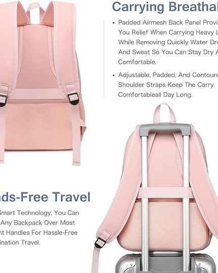 Boavan Laptop Backpack for women, 15.6 inch Laptop Bag with USB Port, Waterproof Travel Work Backpack Purse, Anti-Theft Teacher Nurse Doctor Casual Bookbags Office Business backpack，Pink