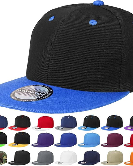 Classic Snapback Hat Cap Hip Hop Style Flat Bill Blank Solid Color Adjustable Size