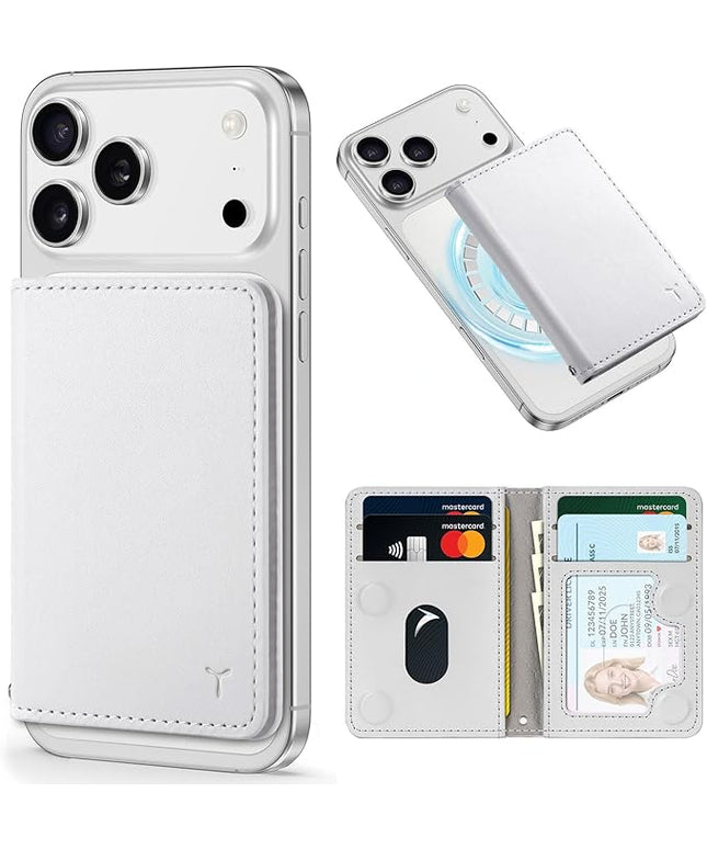 TUCCH for Magsafe Wallet with 6 Card Holders, RFID Blocking [Clear ID Window] PU Leather Men Women Folio Magnetic Phone Wallet for iPhone 17/16/15/14/13/12/Plus/Air/Pro/Pro Max Series, White
