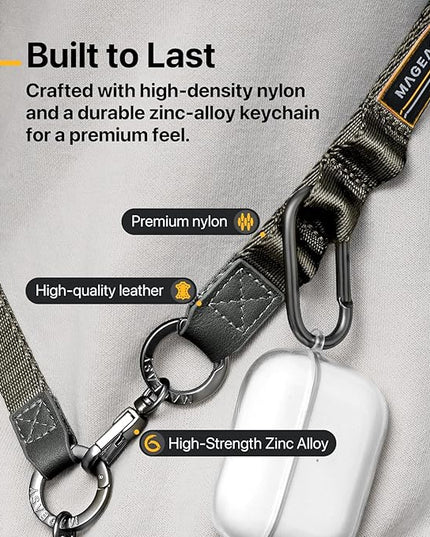 MAGEASY 2-IN-1 Cell Phone Lanyard Crossbody + Wrist Strap with Phone Tether Tab & Accessory Loop & Keychain Compatible with iPhone Most Smartphones | Click and Go Strap for Travel Anti Theft (Black)