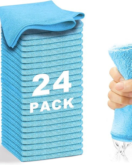 Microfiber Cleaning Cloth-24Pcs (13x13 inch) Ultra Soft Highly Absorbent Rags for Housekeeping-Machine Wash (Blue)