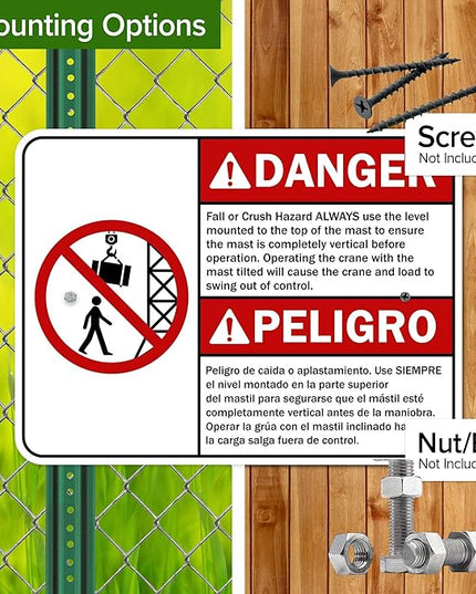 Danger Fall Or Crush Hazard Always Use The Level Mounted Bilingual Sign, 18x24 Inches, Rust Free .063 Aluminum, Fade Resistant, Made in USA by My Sign Center