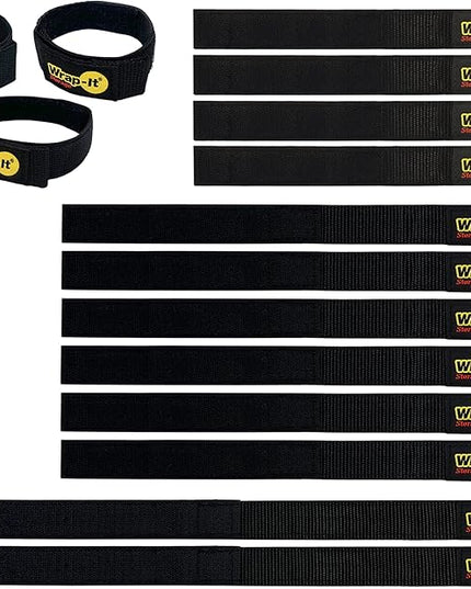 Quick-Straps by Wrap-It Storage - Assorted 12-Pack (Black) - Hook and Loop Hose and Cable Organizers