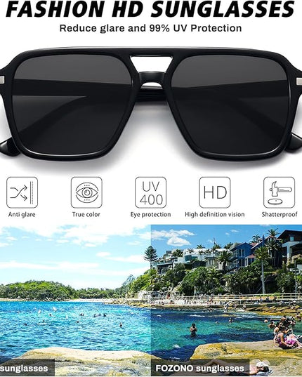 Retro Aviator Sunglasses for Women Men Trendy Classic Square 70s 80s 90s Vintage Shades Double Bridge Aviators FZN813