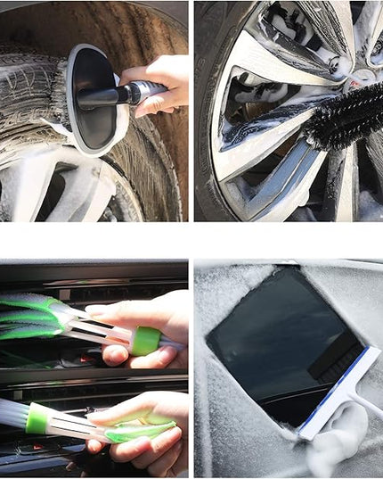 AUTODECO 22Pcs Car Wash Cleaning Tools Kit Car Detailing Set with Blue Canvas Bag Collapsible Bucket Wash Mitt Sponge Towels Tire Brush Window Scraper Duster Complete Interior Car Care Kit