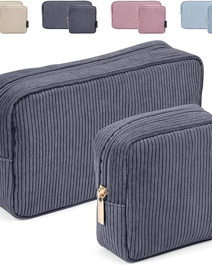 MAGEFY Small Makeup Bag for Purse Mini Cosmetics Bag Corduroy Cute Cosmetic Pouch for Women with Slip-in Pockets