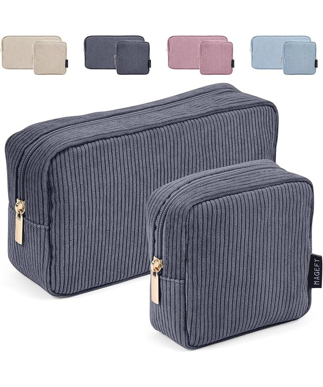 MAGEFY Small Makeup Bag for Purse Mini Cosmetics Bag Corduroy Cute Cosmetic Pouch for Women with Slip-in Pockets