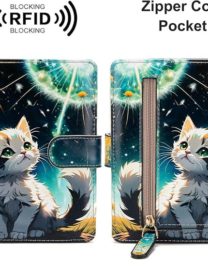 Passport Holder for Travel Essentials, RFID Blocking Passport Wallet Cover with Magnetic Closure, Passport Book Holders for Women and Men (Cute Cat)