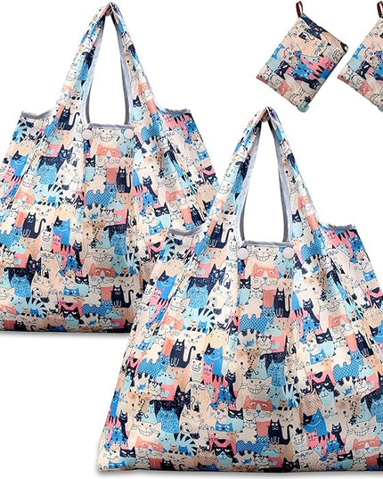 KINGMAS Reusable Grocery Bags, Eco-Friendly Folding Tote Shopping Bag fits in Pocket, Washable Waterproof Nylon Pouch Bags