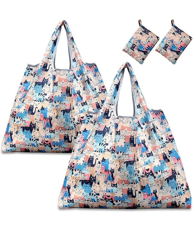 KINGMAS Reusable Grocery Bags, Eco-Friendly Folding Tote Shopping Bag fits in Pocket, Washable Waterproof Nylon Pouch Bags