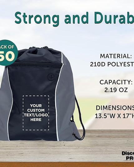 DISCOUNT PROMOS Two-Tone Drawstring Backpack Non-Woven - 50 pack - Customizable Text, Logo - Durable Sports Backpacks - Ideal for Work, Sports, Travel, Gym & More - Grey