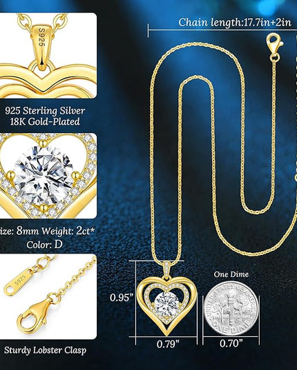 ANDSO Moissanite Heart Pendant Necklaces for Women, 925 Sterling Silver Necklace Engraved with 'I LOVE YOU', Ideal Anniversary Birthday Christmas Jewelry Gifts for Mom Wife Girlfriend Daughter Her