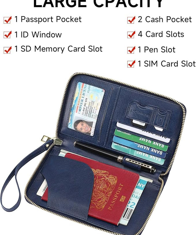 Leather RFID Blocking Passport Holder Travel Wallet, Passport Cover/Travel Wallet for Women/Men with