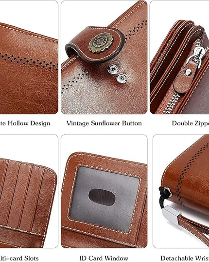 BOSTANTEN Leather Wallet for Women RFID Blocking Zip Around Credit Cards Holder Phone Clutch
