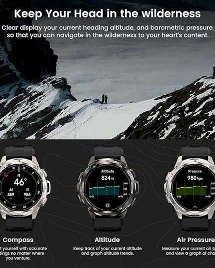 KOSPET Tank T3 Ultra Smart Watch GPS for Men, 5ATM Waterproof, Pressure&Altitude&Compass, Extra-Large Battery, Full Metal Body Rugged Military Smartwatch Bluetooth Calling-1.43” AMOLED Display